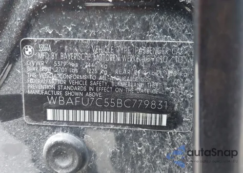 2011 BMW 535I xDrive из США, поврежденный, VIN WBAFU7C55BC779831